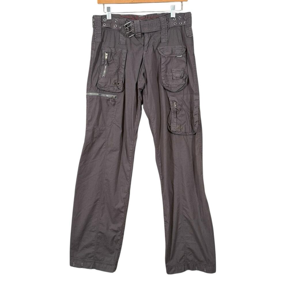 Johnny Was Pete & Greta Utility Cargo Pants Belted Gray Low Rise Size 2 Y2k